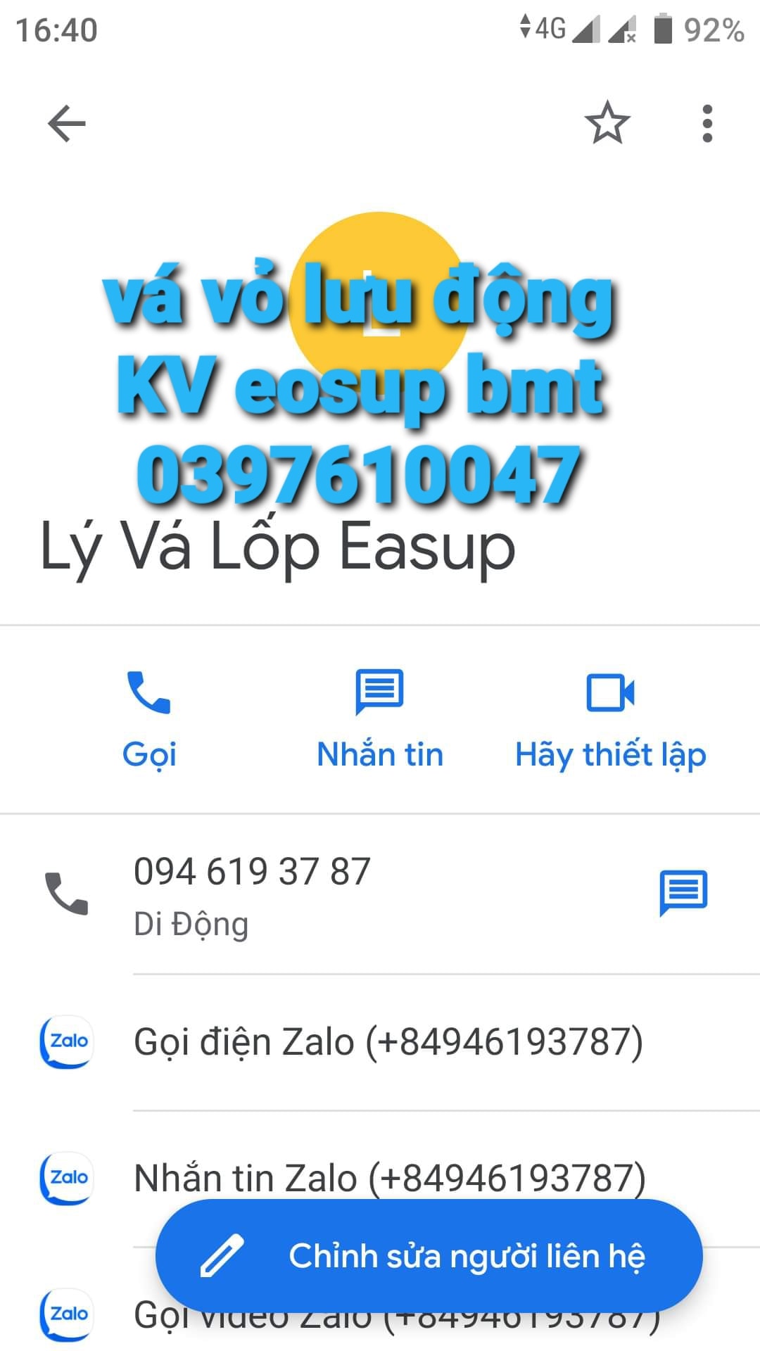 Vá vỏ lưu động khu vực Easup Ban Mê Thuột